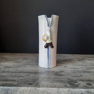 Fitz & Floyd Zipper Guy Little Man Pulling Zipper Down 5" Vintage 1975 Bud Vase